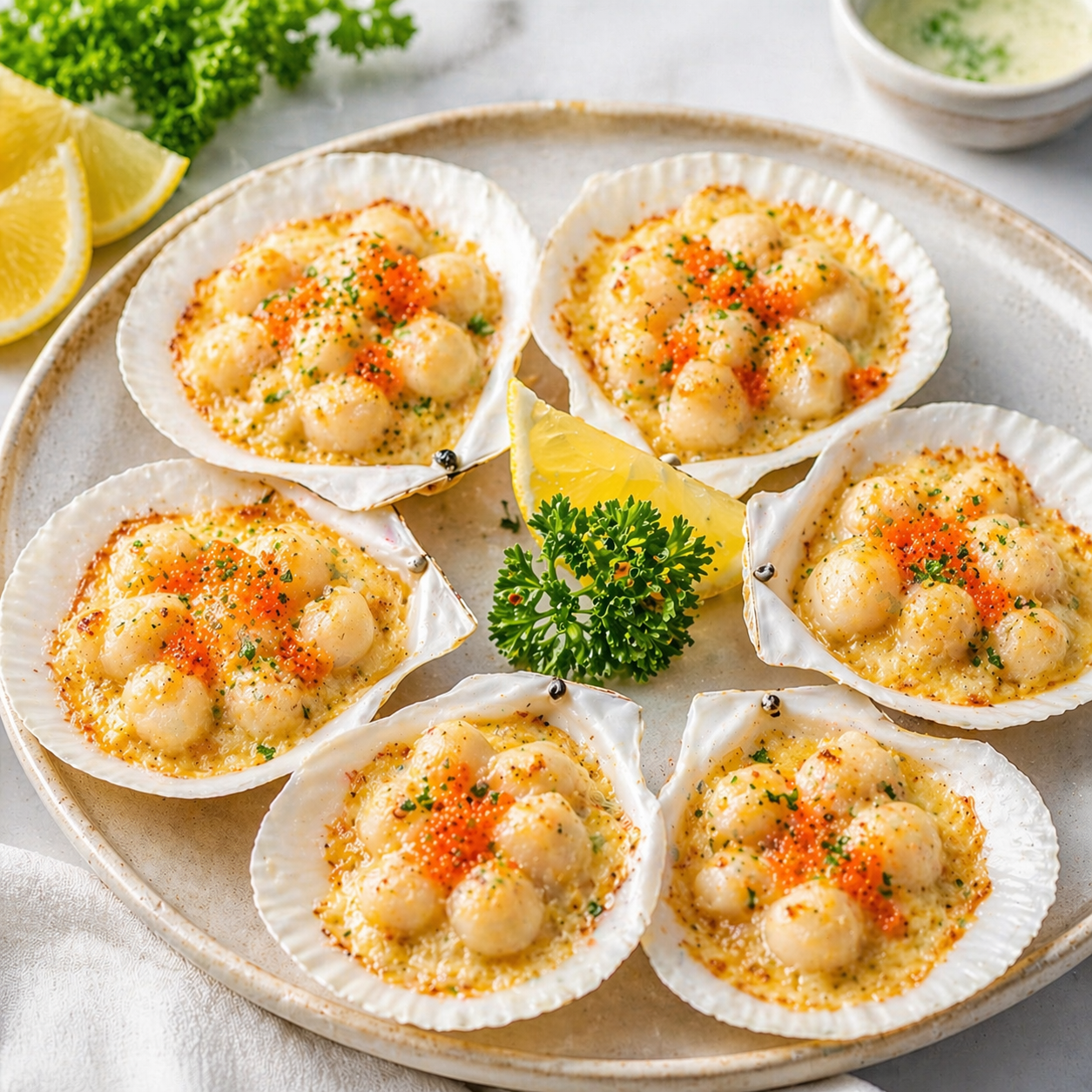 Clear Ocean Half Shell Scallops with Cheese & Tobiko - Valley Direct Foods - All - Seafood - TBO