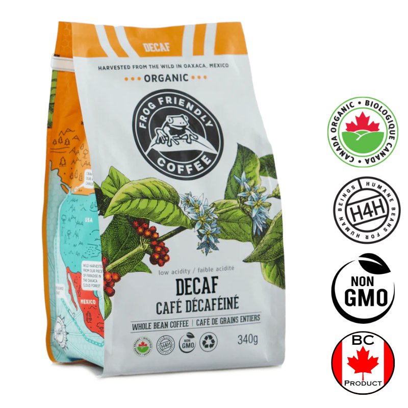 Frog Friendly Coffee Organic Whole Bean Decaf - 340gm - Valley Direct Foods - All - Beverages - Canadian