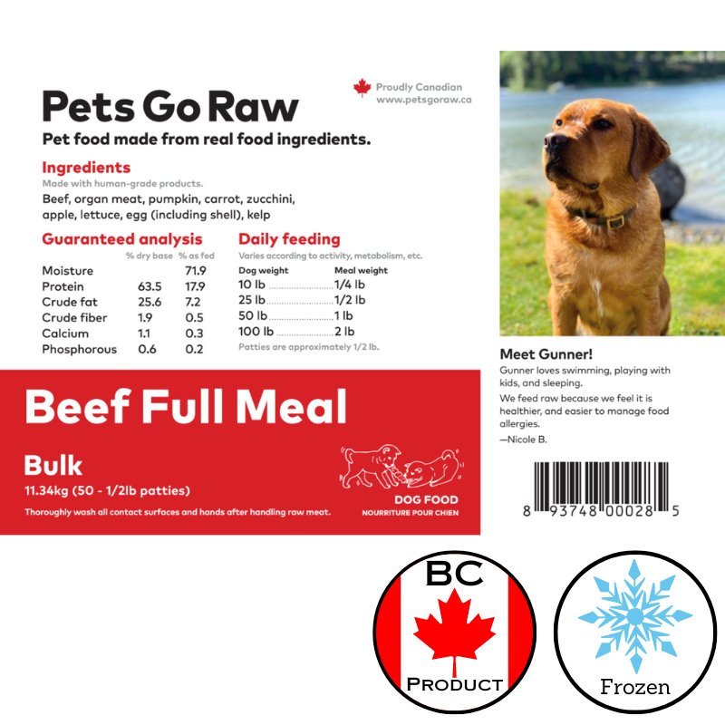 Pets Go Raw Dog Food Beef Full Meal 1/2 lb patties 25lb - Valley Direct Foods - All - Canadian - Dog Food
