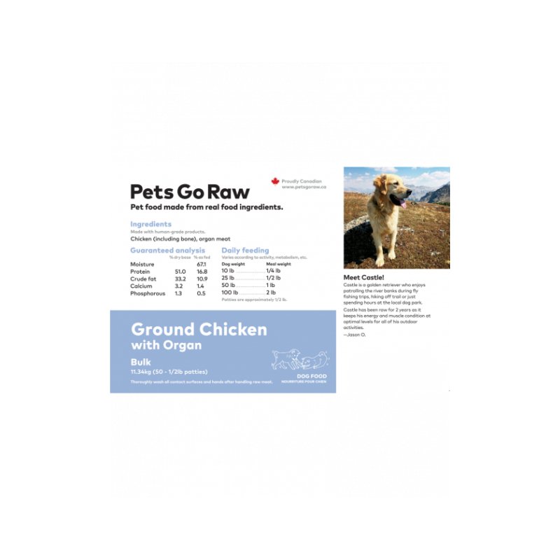 Pets Go Raw Dog Food Ground Chicken with Organ Meat 1/2 LB Patties - 25lb - Valley Direct Foods - All - Canadian - Dog Food